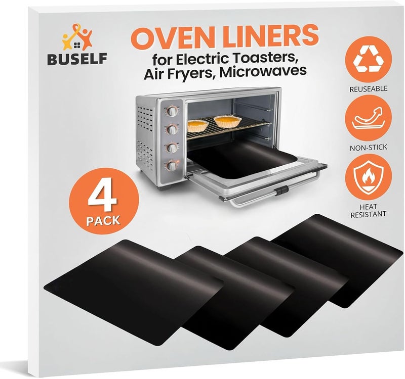 Buself Toaster Oven Liner – Compatible with Breville, Cuisinart, Black & Decker, Dash, and More – Nonstick Heat Resistant Reusable Air Fryer Liners, PFOA & BPA Free, 9x11", 4 Pack, Black - Image 1